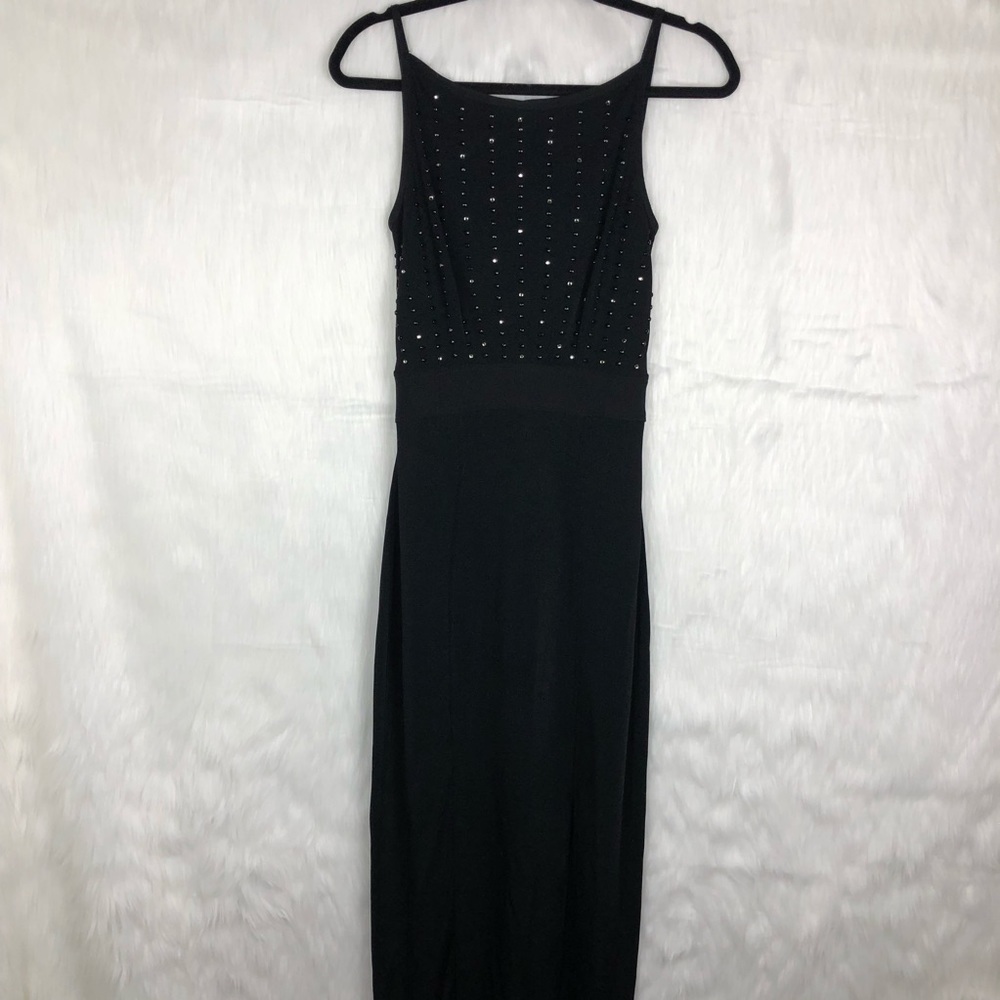 Vintage Tadashi Shoji Black Rhinestone Long Dress